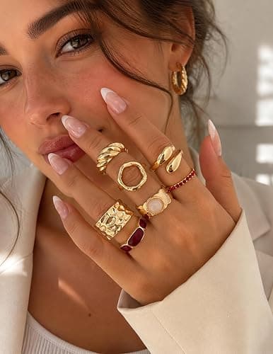 20Pcs Gold Ring Set for Women Chunky Boho Stack Flower Statement Rings Pack | Statement Midi Stackable Rings Set, Chunky Boho Flower Rings, Adjustable Suitable All Occasions, Great Gift for Women thumbnail 7