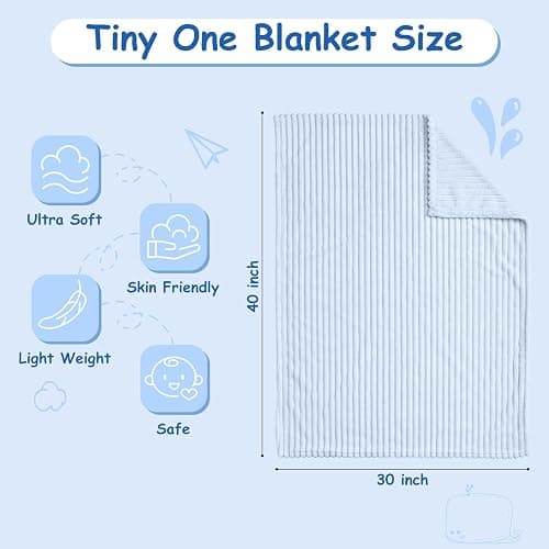 Eonkasp Soft Fleece Baby Blanket Ultra Cozy Blue Baby Blankets for Boys Warm and Lightweight Infant Toddler Newborn Receiving Gift with Reversible Stripes for Crib Stroller, 30x40 Inch, Light Blue thumbnail 3