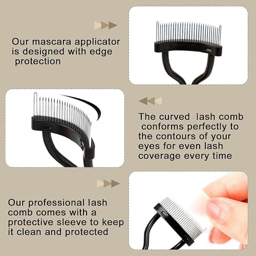Docolor Eyelash Comb Eyelash Separator Tool Mascara Applicator Eyelash Brush Lash Separator Tool Comb Arc Designed Cosmetic Brushes Tool, with Comb Cover (Black) thumbnail 6