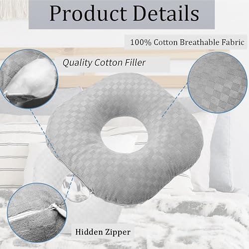 Wuronsa Ear Piercing Pillow for Side Sleepers with an Ear Hole for CNH and Ear Pain Ear Inflammation Pressure Sores, Cotton O-Shaped Side Sleeping Pillow, Ear Guard Pillow thumbnail 4
