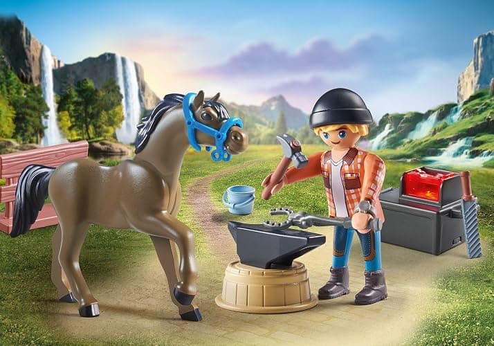 PLAYMOBIL Horses of Waterfall 71357 Hufschmied Ben & Achilles, interaktive Pferdepflege auf der Waterfall Ranch, nachhaltiges Spielzeug für Kinder ab 5 Jahren thumbnail 2