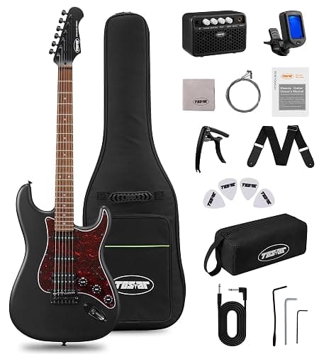 Tostar Electric Guitar Kit with Amp HSS Pickup Beginner Electric Guitar Stratocaster with Gig Bag,Capo,Tremolo, Strap, Picks 39" Full Size Electric Guitars Heavy Metal 6 String for Gifts Satin Black - Image 1