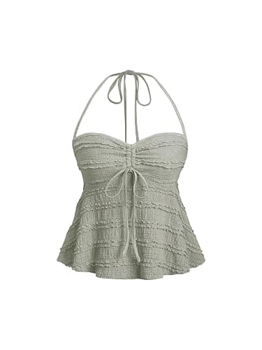 GORGLITTER Damen Crop Tops Y2K Spitzentop Neckholder Top Sommer Haltel-Top | Y2k Top, Top Mit Spitze Damen, Babydoll Top, Trägertop Damen, Halter Neck Top, Going Out Tops - Image 1