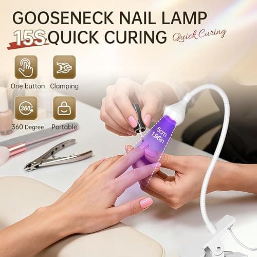 AORAEM LED Nail Lamps 3W Flexible Gooseneck Lamp Quicky Dry Nail Manicure Dryer Gel Polish Curing Light Plug Play Portable Flash Cure Light for Gel Nails Home DIY Professional Nail Tools White thumbnail 2
