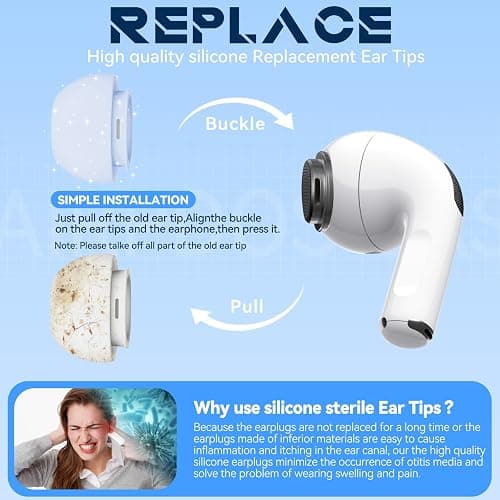 4-Pair Replacement Ear Tips for AirPods Pro 2nd/1st Generation with Portable Storage Box,Noise Reduction Holewith & Built-in dust Guard Screen,Silicone Ear Tips for Apple AirPods Pro (s-Blue) thumbnail 7