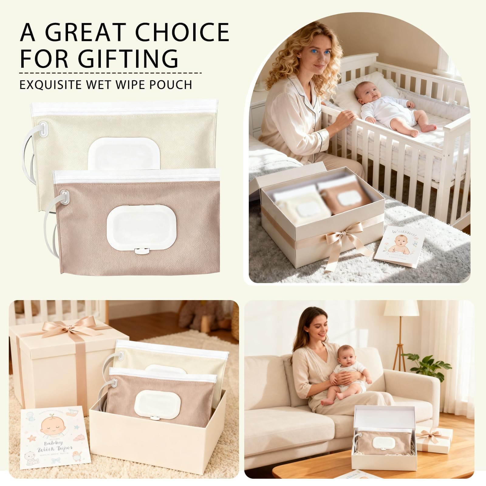 Wet Wipes Dispenser for Baby, Beige & Pink Baby Wipe Dispenser, Portable Nappy Wipe Holders & Wipes Container, Baby Travel Essentials for Travel Wipes, Leakproof for Home, Diaper Bag & On-the-Go (2, Large) thumbnail 6