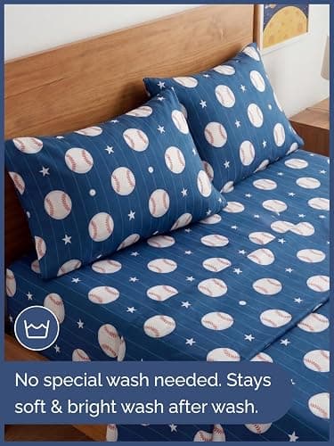 CGK Unlimited Kids Baseball Full 4 Piece Sheet Set - Boys, Girls, Teens, Toddler - Easy Fit Deep Pockets - Ultra Soft, Cooling & Breathable Sheets - Cute, Cozy, Fade & Wrinkle Free - Machine Washable thumbnail 4