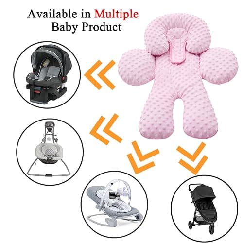 Pro Goleem Infant Car Seat Head Neck Body Support, Ultra-Soft Minky and Microfiber Newborn Car Seat Insert, Perfect for Car Seat, Stroller, 2-in-1 Reversible, Girls, Pink thumbnail 6