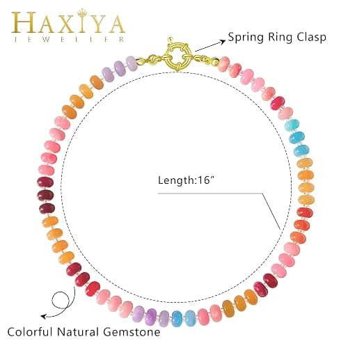 HAXIYA Colorful Beades Gemstone Necklace for Women Boho Beaded Choker Rainbow Colorful Natural Stone Summer Beach Jewelry for Women thumbnail 4