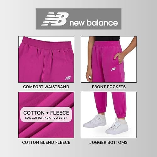 New Balance Girls Active Fleece Jogger 3 Pack – Soft Cotton Blend Fleece Athletic Performance Casual Sweatpants (4-16) thumbnail 3
