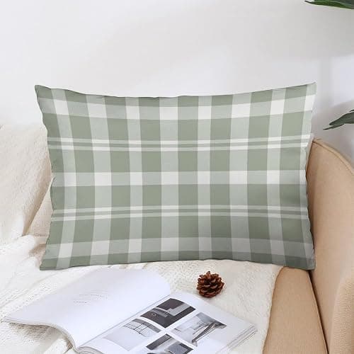 CLAPSOREI Sage Green Buffalo Plaid Throw Pillow Covers Queen Size Pack of 2 Farmhouse Rustic Gingham Checkered Pillow Shams Standard Pillowcase Decorative Pillow case for Sofa Bed 20X30 Inches thumbnail 2