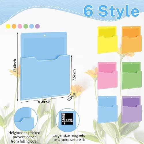 Fuutreo 6 Pcs Magnetic Wall File Organizer Magnetic Wall File Holder Refrigerator Magazine Holder for Mail Letters Paper(Macaron Color,10 x 13 Inch,Vertical) thumbnail 3