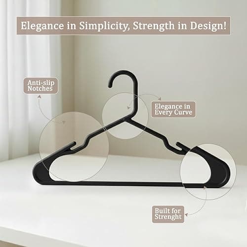 Utopia Home Plastic Hangers 50 Pack, Space-Saving Clothes Hangers with Non-Slip Shoulder Grooves for Strappy Clothes, Ideal for Home Closet Organization and Warddrobe Solutions (Black) thumbnail 5