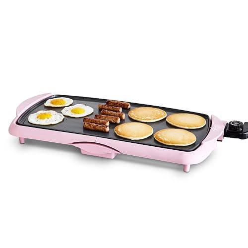 GreenLife 20” Extra Large Electric Griddle, Non-Toxic PFAS-Free Ceramic Nonstick, Temperature Control, Quick Even Heating, Removable Drip Tray, Pancakes, Eggs, Sausage, Easy Clean, Pink - Image 1