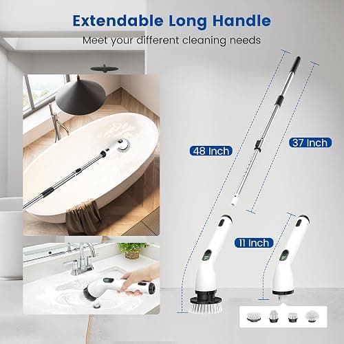 Keimi Electric Spin Scrubber, Full-Body IPX7 Waterproof Cordless Shower Scrubber with 4 Replaceable Heads, Upgraded Extension Handle, 2H Work Time, 2 Speeds for Bathroom Shower Tile Glass thumbnail 5
