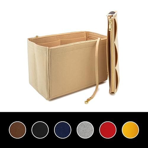 AT Allure-T ® Organizer Neverfull mm, 2in1 Handtaschen Organizer Filz mit Reißverschluss, Handtaschenorganizer Groß mit Schlüsselkette, Filz Taschenorganizer Beige L - Beige - L thumbnail 5