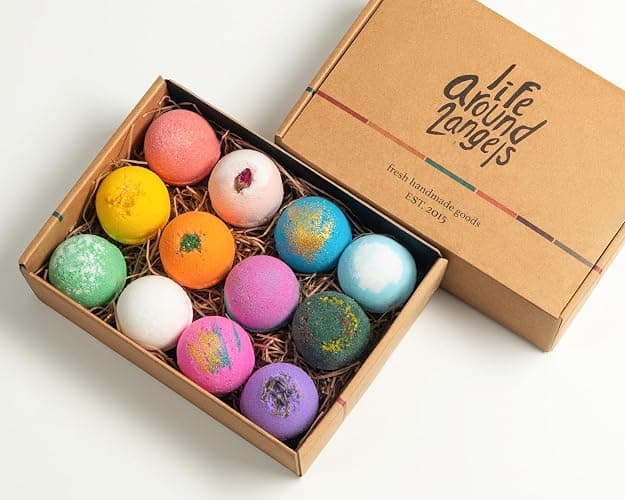 LifeAround2Angels Bath Bombs Gift Set 12 USA made Fizzies, Shea & Coco Butter Dry Skin Moisturize, Perfect for Bubble Spa Bath. Handmade Birthday Mothers day Gifts idea For Her/Him, wife, girlfriend thumbnail 8
