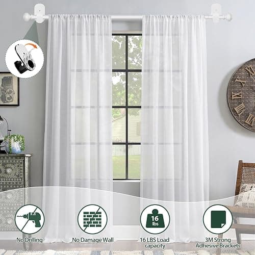 KAMANINA Curtain Rods No Drilling for Windows 16 to 30 Inches, 5/8 Inch Small Curtain Rod 2 Pack for Door Screwless with Adhesive Brackets, White thumbnail 3