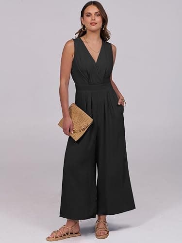 ANRABESS Women Jumpsuits Summer Dressy Casual Elegant V Neck One Piece Romper Sleeveless Wide Leg 2026 Beach Vacation Outfits thumbnail 2