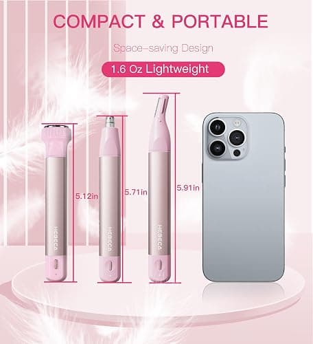 HEBECA Nose Hair Trimmer for Women 3in1 Facial Hair Removal Trimmer - Metal Body, Rechargeable, Waterproof, Portable - Nose, Ear, Eyebrow, Peach-Fuzz, Lips, Chin (Pink) thumbnail 8