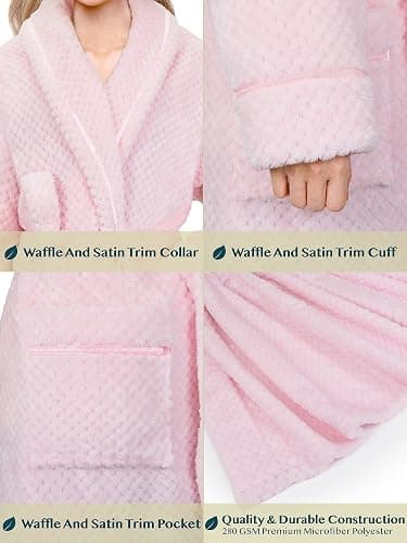 PAVILIA Women Plush Fleece Robe, Soft Textured Bathrobe, Lady Cozy Spa Long Robe thumbnail 4