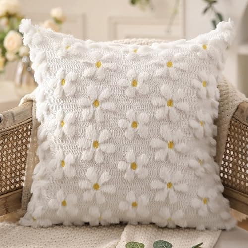 DFXSZ Spring Summer Pillow Covers 18x18 inch Set of 2 Farmhouse Decor Yellow Flower Heart Daisy Soft Plush Faux Fur Jacquard Throw Pillows for Bedroom Sofa Holiday Spring Summer Home Decor PTK024A18 thumbnail 3