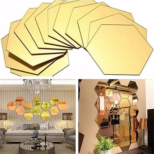 MCLEULLA Mirror Wall Stickers - 12PCS Hexagon Art DIY Decorative Acrylic Sheet Plastic Tiles Home Living Room Bedroom Sofa TV Background Decal Decoration - Gold thumbnail 6