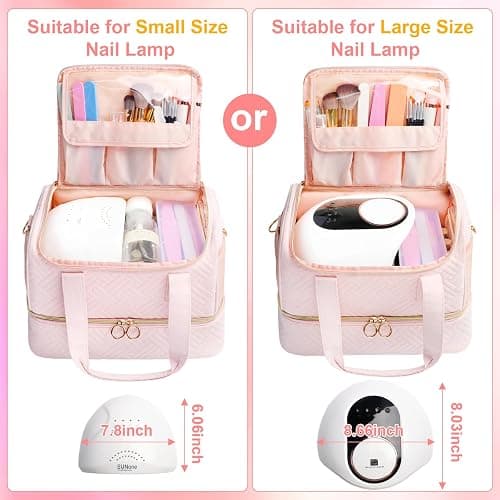 Veirdro Nail Polish Organizer Bag Holds 80 Bottles (15ml/0.5fl.oz)& Nail Lamp, Soft Velvet Nail Kit Storage Carrying Case with Shoulder Strap, Double Layer Nail Supplies Organizer Handbag Women (Pink) thumbnail 9