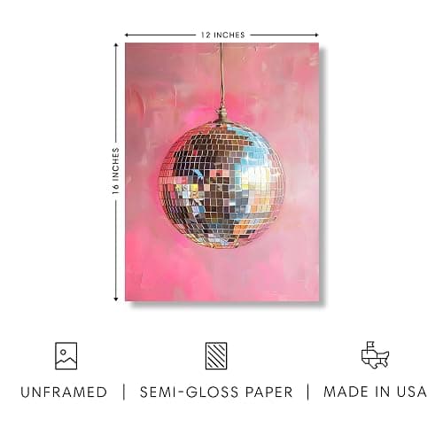 HAUS AND HUES Dorm Wall Art - Cool Wall Art Poster for Girls Dorm Room, Cute Girly Picture for Bedroom, Aesthetic Dorm Print (Disco Ball, Unframed, 12x16) thumbnail 2