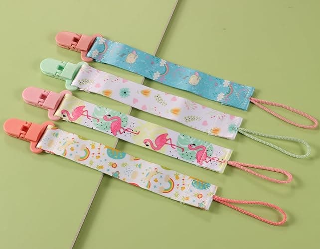 12 Pack Pacifier Clips with Strap 25.5cm - Premium Polyester Baby Pacifier Holder Set, Multi-Design Clips for Girls Boys（Multi Color B） thumbnail 7