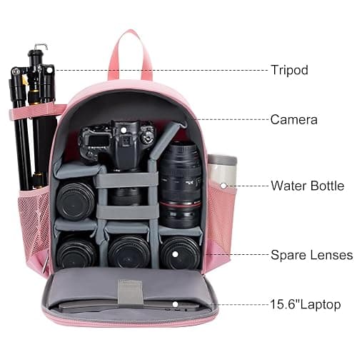 CADeN Camera Backpack Bag Professional for DSLR/SLR Mirrorless Camera Waterproof, Camera Case Compatible for Sony Canon Nikon Camera and Lens Tripod Accessories (Small, Pink) thumbnail 4