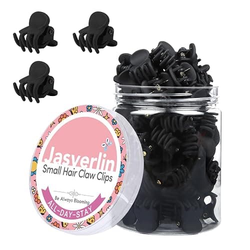JASVERLIN Small Hair Clips Tiny Claw for Fine Thin Hair, Women Little Girl Plastic Mini Accessories Clam Clip Styling, Non-Slip Strong Grip Jaw 50pcs (Matte Black) - Image 1