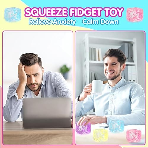 Fidget Toy Stress Cube- 4 Pack Sensory Squeeze Toys, Slow Rising Squishy Cube Filled with Thick Substance and Snowflakes Crafts, Anxiety Stress Relief Calming Tool for Adults and Kids thumbnail 7