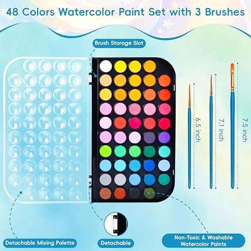 Dushco Solid Watercolor Paint Set with 3 Wooden Brushes for Adults Kids | 48 Color Washable Watercolor Kit, Safe and Non-Toxic, Detachable Palette, Portable, Gift for Beginners, Children, Students thumbnail 4