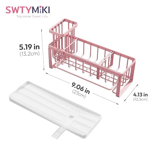 SWTYMIKI Sponge Holder for Kitchen Sink - Sink Caddy with Brush Holder Self-draining Sponge Caddy Organizer with Divider Stainless Steel Kitchen Accessories Storage for Countertop, Pink thumbnail 2