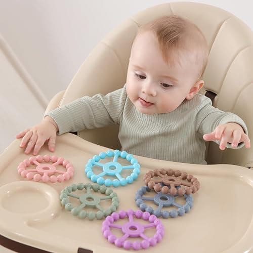 3 Pack Ring Teether Baby Infant Toys, Silicone Teething Ring Toys for Babies 6 Months, Seposeve Baby Teethers 6-12 Months 12-24 Months, Easy to Grasp Toy, Teething Relief, Light Purple Green Blue thumbnail 6