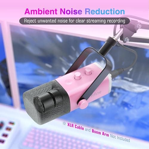 FIFINE XLR/USB Microphone, Gaming Recording PC Microphone with Headphones Jack, Mute Button, Dynamic RGB Mic for Computer, Streaming Mic for Podcasting Voice-Over YouTube Video-AmpliGame AM8 Pink thumbnail 6