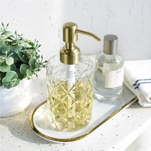 JASAI Diamond Design Glass Soap Dispenser with Golden Pump, Refillable Hand soap Dispenser for Kitchen, Soap Dispenser Bathroom for Soap, Hand soap, Dish Soap, Lotion. thumbnail 5