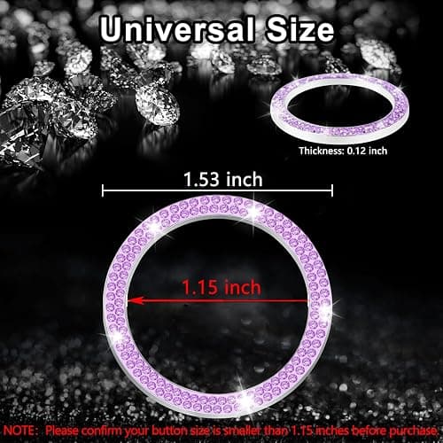 LivTee 2 PCS Crystal Double Rhinestone Car Engine Start Stop Decoration Ring, Bling Car Interior Accessories for Women, Push to Start Button Cover Sticker, Automotive Decals, Purple thumbnail 4