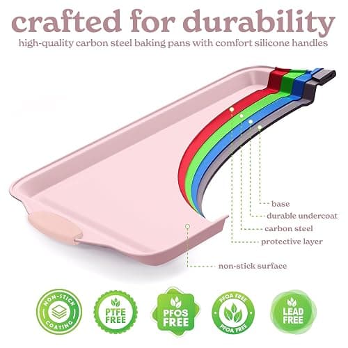 Country Kitchen Nonstick Stackable Bakeware Set - Heavy Duty, Durable, Easy Release Baking Set, Pink, 10 Pcs thumbnail 5