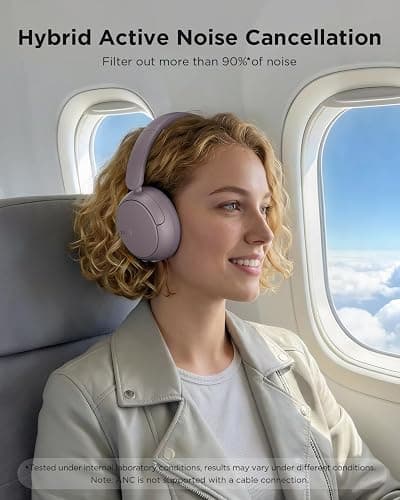 TALIX H30 Hybrid Active Noise Cancelling Headphones, 110H Playtime Hi-Res Audio Bluetooth 6.0 Wireless Over Ear ANC Headphones for Commute/Workout/Gym (Purple) thumbnail 2