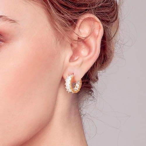 Mesovor Gold Cubic Zirconia Hoop Earrings for Women Trendy, 18K Gold Plated Huggie Hoops Earrings | Green Black Red Stones Earrings Jewelry Gifts thumbnail 3