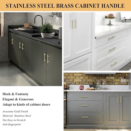 Plustool 30Pack 3''Hole Centers Gold Cabinet Handles-Brushed Brass Cabinet Pulls Gold Dresser Drawer Pulls-Stainless Steel Door Hardware for Kitchen Bathroom Bedroom Furniture-5''Overall Length thumbnail 6