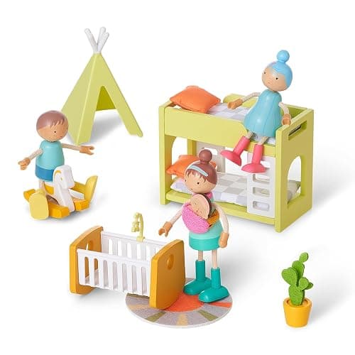 Giant bean Wooden Family Dolls Set of 7 for Dollhouse, Dollhouse People Miniature Dollhouse Accessories Toy for Boys Girls Kids Pretend Play 3 Years up - Dollhouse Family Dolls thumbnail 3