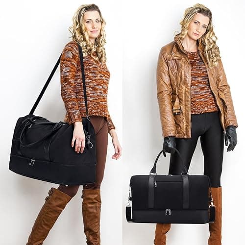 Oeihuivt Weekender Bags for Women - 21 Inch Large Travel Duffel Bag 2-Piece Set with Shoe Compartment, Heavy-Duty Canvas Leather Carry On Overnight Tote thumbnail 8