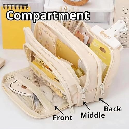 Onlvye Big Capacity Pencil Case 3 Compartments Large Pencil Pouch Pen Bag Pencil Box Holder Organizer Simple Storage Aesthetic Stationery Cosmetic for Adults Men Women Office Essentials (White) thumbnail 5