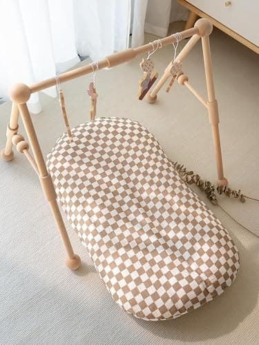 Little Jump Cotton Muslin Baby Lounger Covers, 2 Pack, Soft Removable Slipcovers for Newborn Infant Lounger, for Girls Boys, Coffee Checkered (Checkered & Kakhi) thumbnail 3