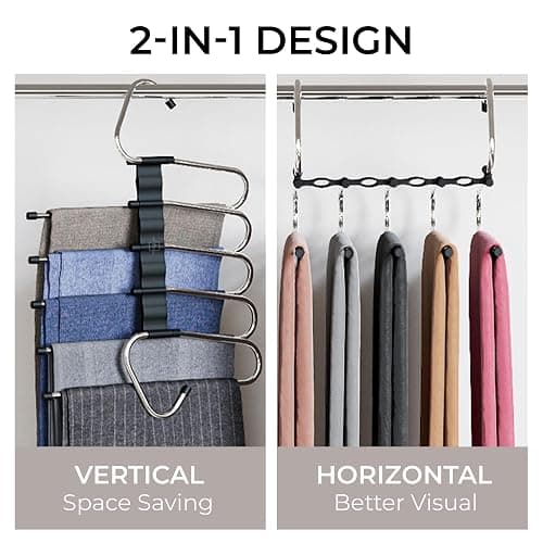 MORALVE Pants Hangers Space Saving - 2 Pack - Non-Slip Multi-Layer Space Saving Hangers - Multifunctional Clothing Rack for Closet Storage - Ideal for Jeans, Trousers, Skirts, Scarves & Slacks (Black) thumbnail 3