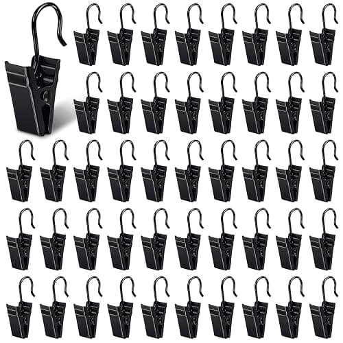 Curtain Clips with Hook, 100 Pack Small Metal Hangers for Outdoor Camp Tent Decor Vendor Booth Display Awning Light Party Art Photos Tablecloth, Black - Image 1