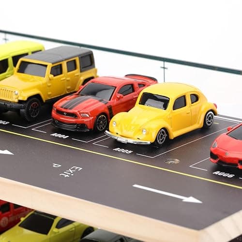 Saichotoy Display Case for Hot Wheels, 4-Level 1/64 Wooden Garage Storage | 4-Level Toy Car Storage Garage for Hot Wheels & Matchbox, 1/64 Display with 24 Spots Holds Up to 40 Cars, Cars Not Included thumbnail 5
